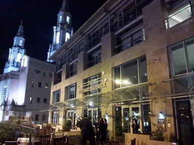 The front entrance, with the stunning Civic Hall in the background.