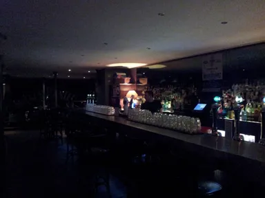 Too dark in here for my phone. There is a stage at the far end there.