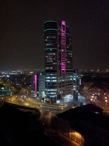 Bridgewater Place in all its neon glory.