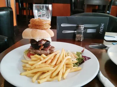 The amazing breakfast burger. I was congratulated for finishing it!