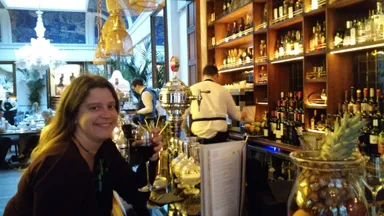 We sat at the bar. You can see the super-fancy restaurant behind.