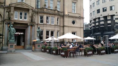A nice big beer garden in beautiful City Square is the highlight.