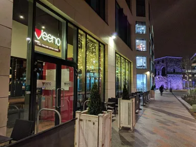 The entrance, with a great view of the disused tower crane in the background.
