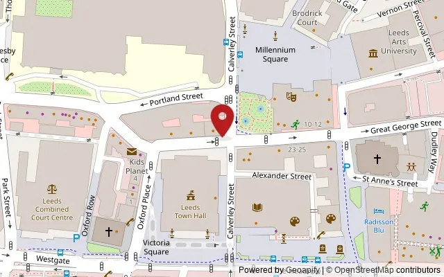 Map showing the location of 26 Great George Street, Leeds LS1 3DL