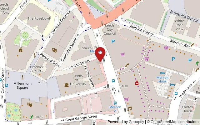 Map showing the location of 43a Woodhouse Lane, Leeds LS2 8JT