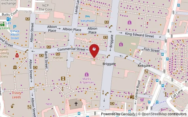 Map showing the location of Turks Head Yard, Leeds LS1 6HB
