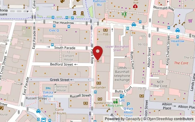 Map showing the location of 17 Park Row, Leeds LS1 5JQ