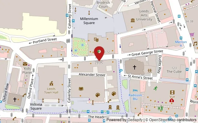 Map showing the location of 23-25 Great George St, Leeds LS1 3AL