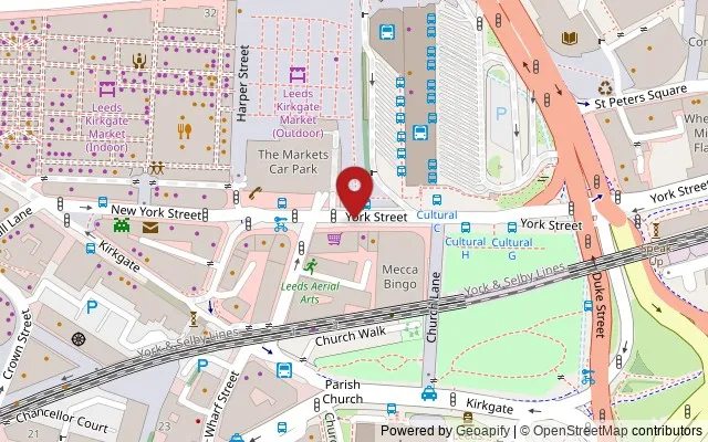 Map showing the location of 38 New York Street, Leeds LS2 7DY
