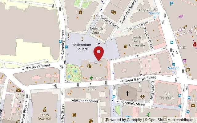 Map showing the location of The Electric Press, Great George Street, Leeds LS2 3AD