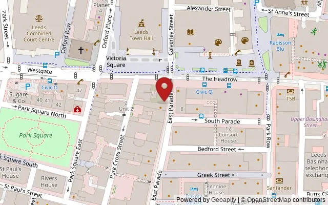 Map showing the location of Hepper House, 17a East Parade, Leeds LS1 2BH