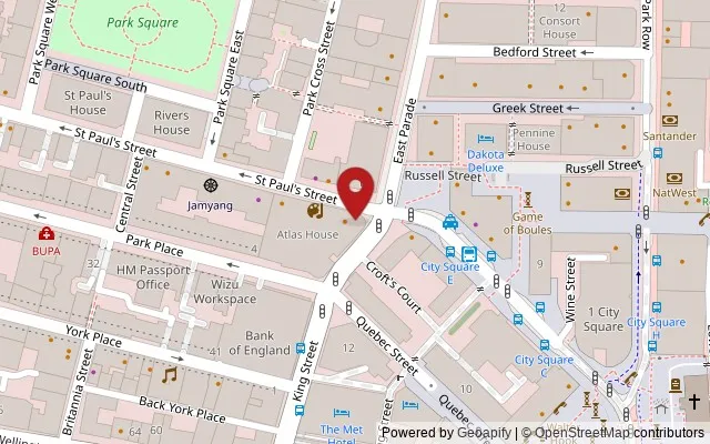 Map showing the location of 31 King Street, Leeds LS1 2HL