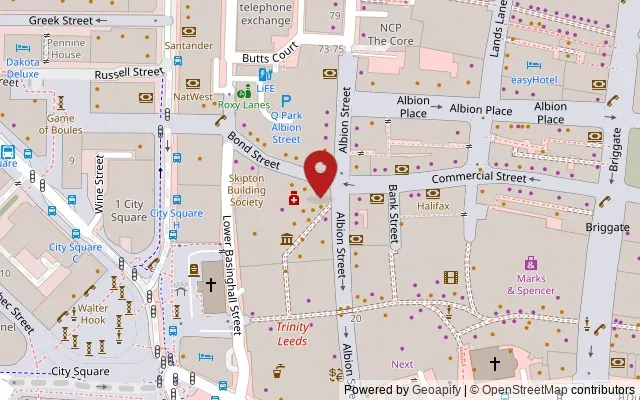 Map showing the location of TK6 Trinity Kitchen Leeds LS1 5AY
