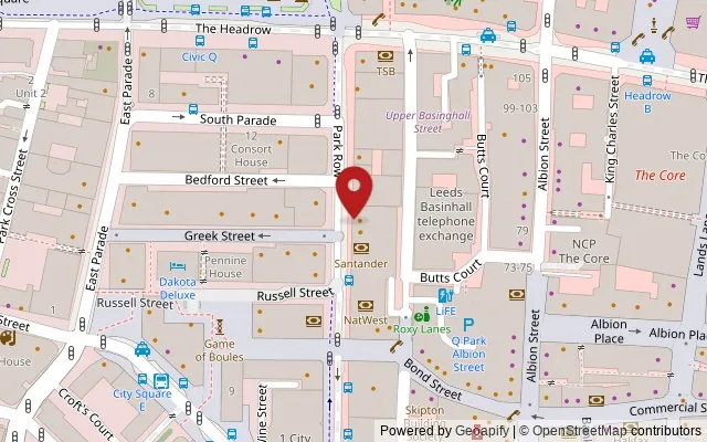 Map showing the location of 14 Park Row, Leeds LS1 5NR