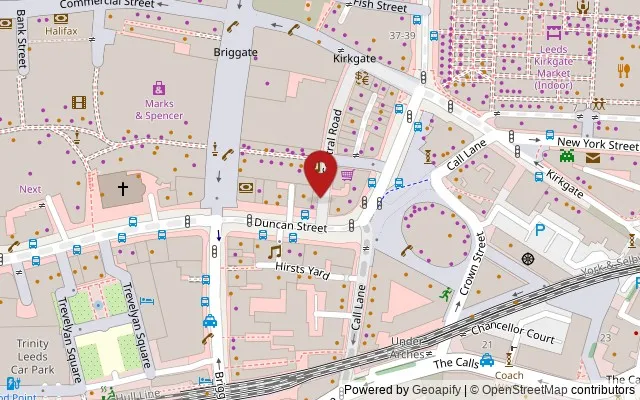 Map showing the location of Central Arcade, Leeds LS1 6DX