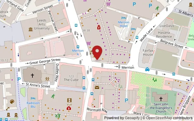 Map showing the location of 82-90 Merrion Street, Leeds LS2 8LW