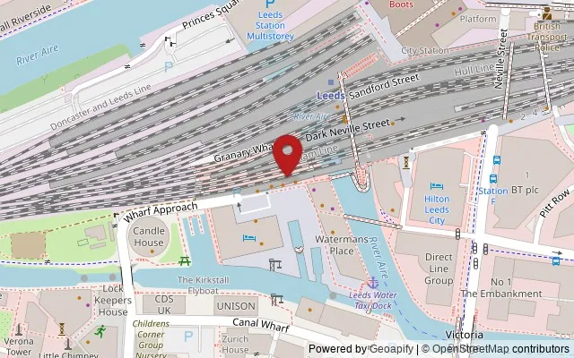 Map showing the location of The Dark Arches, Dark Neville Street, Leeds LS1 4BR