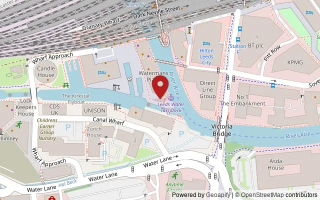 Map showing the location of Waterman's Place, Granary Wharf, Leeds LS1 4GL