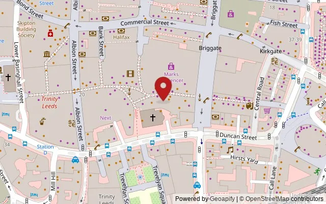 Map showing the location of Level 6, Trinity Leeds, 70 Boar Lane, Leeds LS1 6HW