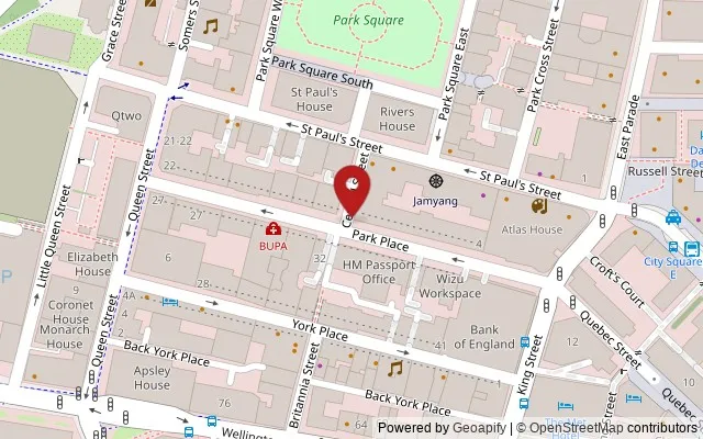 Map showing the location of 12 Park Place, Leeds LS1 2RU