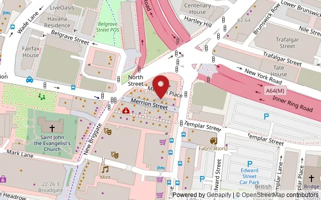 Map showing the location of 12 - 14 Merrion St., Leeds LS1 6PQ