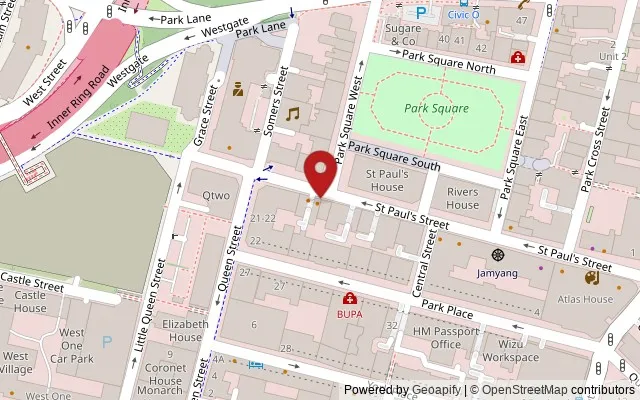 Map showing the location of 69 St Paul's Street, Leeds LS1 2TE