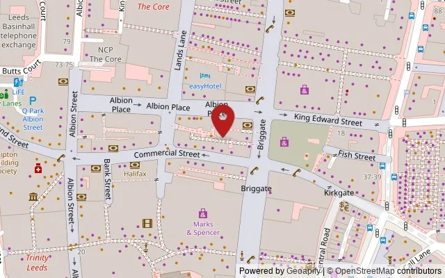 Map showing the location of Pack Horse Yard, Briggate, Leeds LS1 6AT
