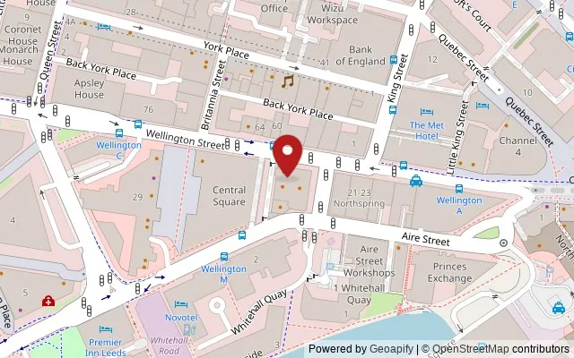 Map showing the location of Buca di Pizza, 27 Wellington St., Leeds LS1 4EA